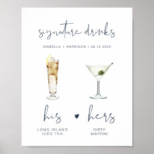 CAITLIN Navy Moderne Signature-Getränk Hochzeitsba Poster