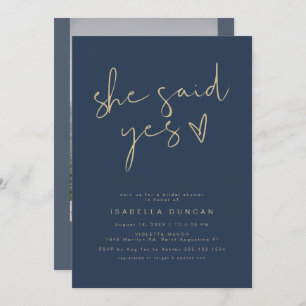 CAITLIN Navy Sie sagte Ja Modernes Brautparty Inv Einladung