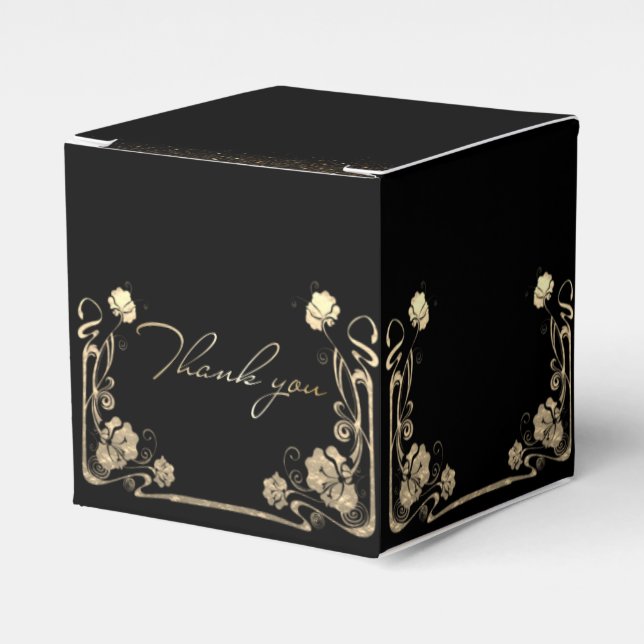 Caja de regalo negra con flores doradas geschenkschachtel (Vorderseite)