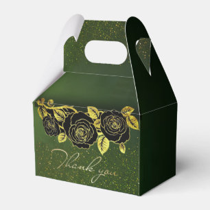Caja de regalo verde con flores doradas geschenkschachtel