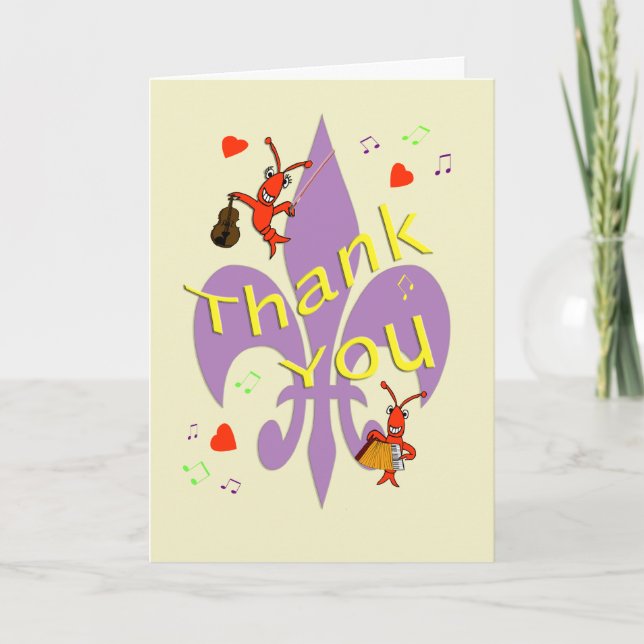 Cajun Fleur de lis Crawfish Thank You Dankeskarte (Vorderseite)
