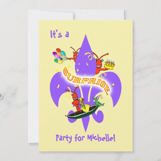 Cajun Panzerkrebs-Lilien-Überraschungs-Geburtstag Einladung (Vorderseite)