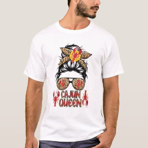 Cajun Queen Crawfish Leoapard Messy Bun Sonnenbril T-Shirt