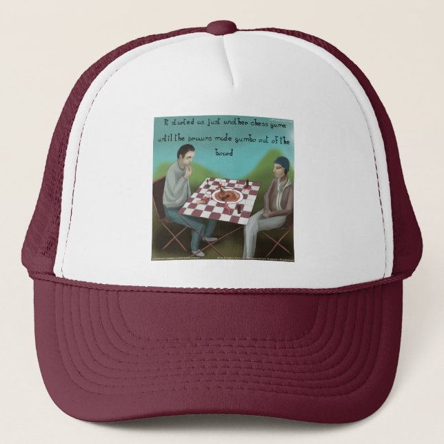Cajun Schess Funny Cartoon Truckerkappe (Vorderseite)