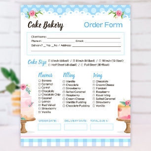 Cake Bakery Blue Order Form Editor Notizblock