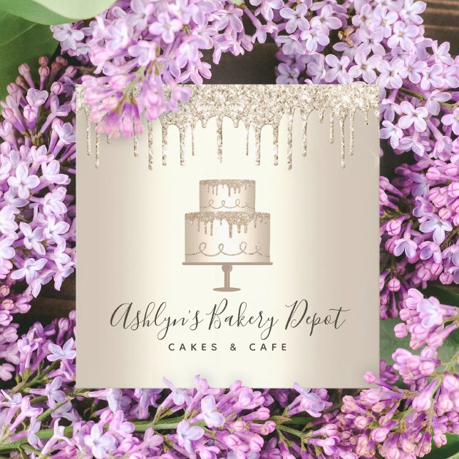 Cake Bakery Gold Glitzer Tropfen Konditorei Koch L Quadratische Visitenkarte (Von Creator hochgeladen)