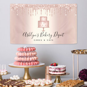 Cake Bakery Koch Rose Gold Glitzer Tropfen Skript Banner