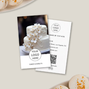 Cake Bakery Logo Foto QR White Business Card Visitenkarte