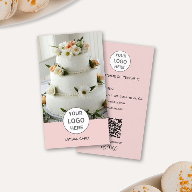 Cake Bakery Logo Foto Rosa Visitenkarte (Cake Bakery Logo Photo Pink Business Card)