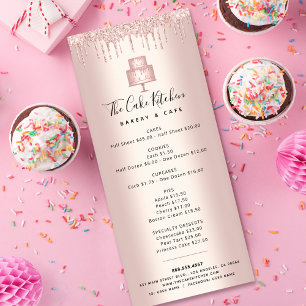 Cake Bakery Rose Gold Glitter Pastry Chef Menu Werbekarte