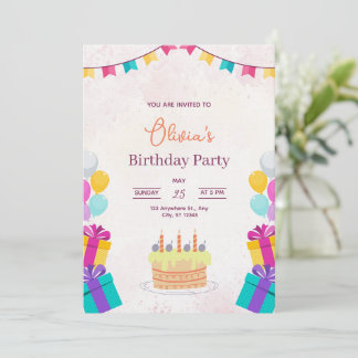 Cake & Balloons Birthday Invitation, Kids Birthday Einladung