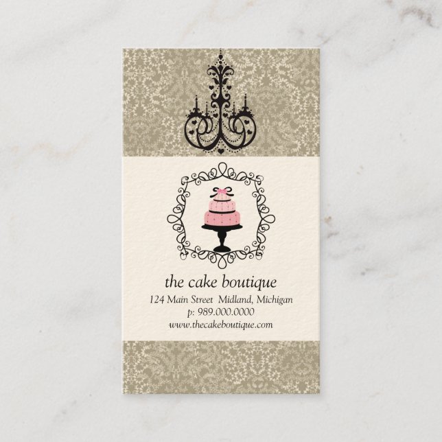 Cake Boutique Extravagant Taupe Damask Business Ca Visitenkarte (Vorderseite)