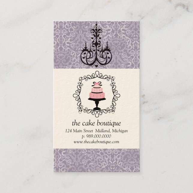 Cake Boutique Extravagante Violet Damask Visitenka Visitenkarte (Vorderseite)