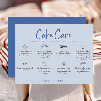 Cake Care Instructions Blue Minimalist Dankeskarte