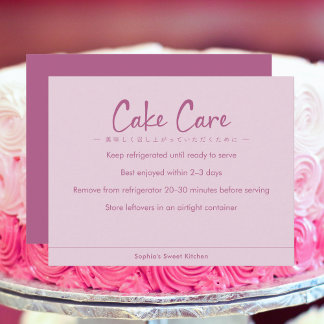 Cake Care Instructions Pink Simple Text Dankeskarte
