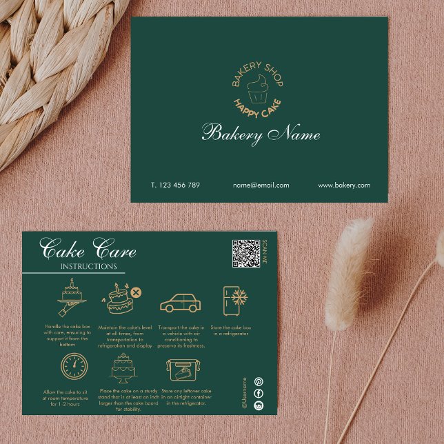 Cake Care Instructions Qr Code Fügen Sie Ihr Logo  Mitteilungskarte (Cake Care Instructions Qr Code Add Your Logo Green Note Card)