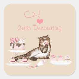 Cake Decorating Cat Quadratischer Aufkleber
