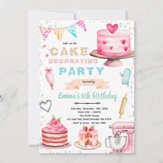 Cake decorating theme party invitation einladung