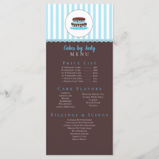 Cake Decorator Whimsicial Blue & Brown Bäckerei NI Menükarte