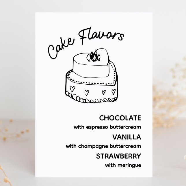 Cake Flavors Modernes Minimalistisches Hochzeitsze (Delight your guests with this elegant cake flavor display, perfect for any chic wedding reception.)