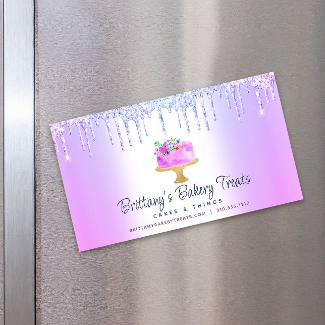 Cake Lila Ombre Glitzer Tropfens Bäckerei Konditor Magnetische Visitenkarte (Von Creator hochgeladen)