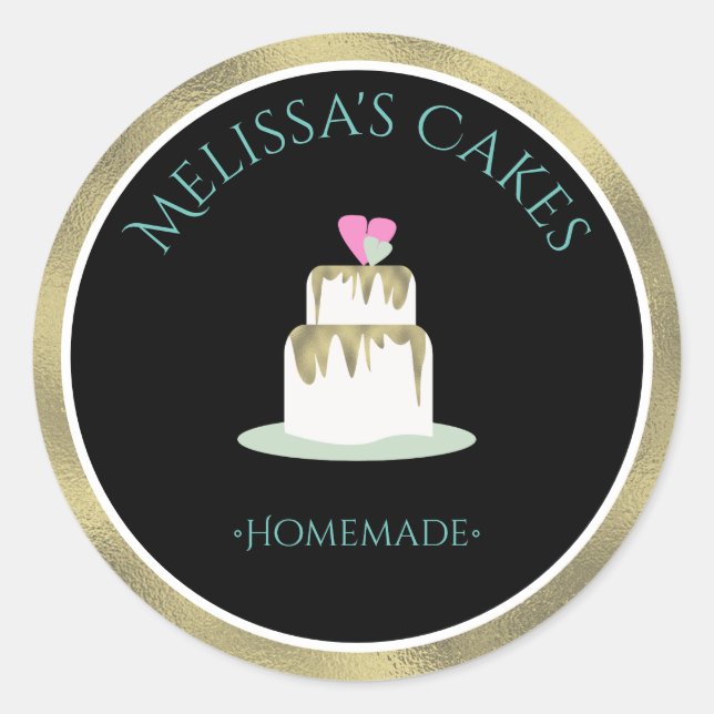 Cake Logo-Aufkleber, hausgemachte Bäckerei Hochzei Runder Aufkleber (Vorderseite)