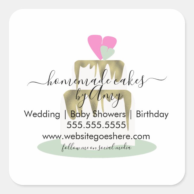 Cake Logo Bakery Business Marketing Quadratischer Aufkleber (Vorderseite)