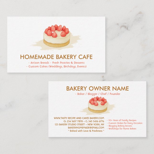 Cake Maker Cookies Wedding Birthday Bäckerei Minim Visitenkarte (Vorne/Hinten)