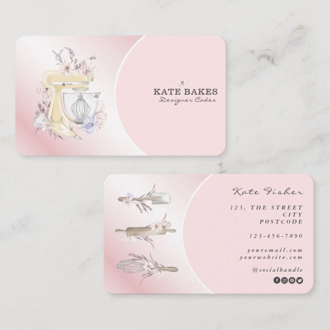 Cake Mixer Bäckerei Bloral Blush Pink Visitenkarte (Vorne/Hinten)
