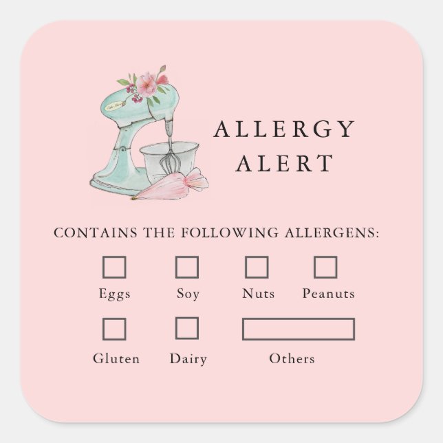 Cake Mixer Bakery Food Safety Allergie Warnhinweis Quadratischer Aufkleber (Vorderseite)