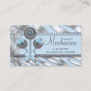 Cake Pops Business Card Bäckerei Silver Blue Zebra Visitenkarte