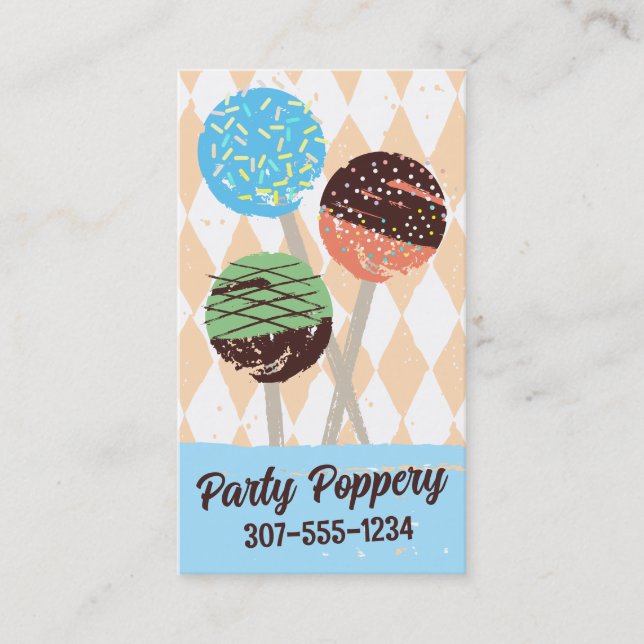 Cake Pops Hochzeitsveranstaltung Backbäckerei blau Visitenkarte (Vorderseite)