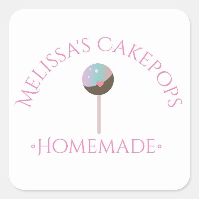 Cake Pops Logo-Aufkleber für hausgemachte Bäckerei Quadratischer Aufkleber (Vorderseite)