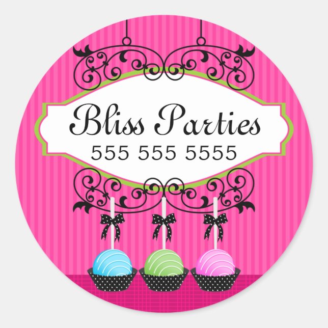 Cake Pops Nachspeisen Fuchsia Box Siegel Runder Aufkleber (Vorderseite)