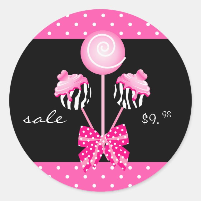 Cake Pops Stickers Bäckerei Zebra Pink Black Retro (Vorderseite)