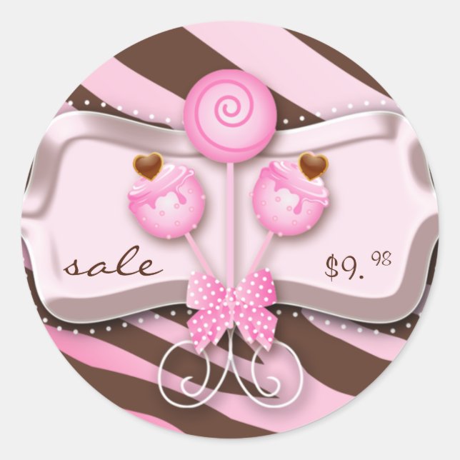 Cake Pops Stickers Bäckerei Zebra Pink Brown Candy (Vorderseite)