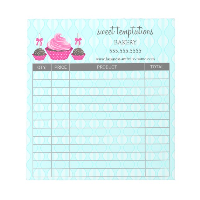Cake Pops und Cupcake Aqua Empfangsformular Notizblock (Vorderseite)