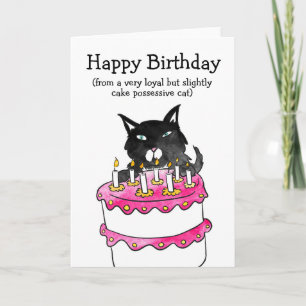Cake possessive carte d'anniversaire de chat