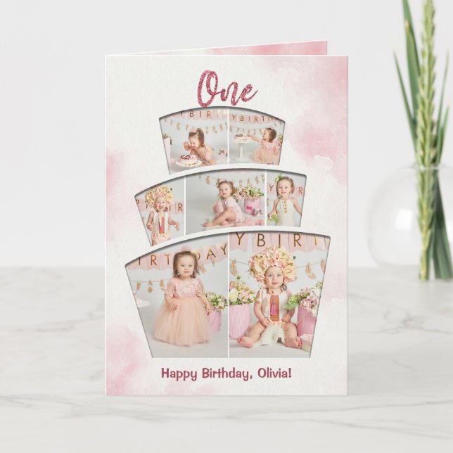 Cake Smash Foto Collage Girl Erster Geburtstag Karte (Vorderseite)