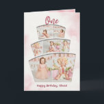 Cake Smash Foto Collage Girl Erster Geburtstag Karte<br><div class="desc">Diese einzigartige Karte ist perfekt für jedes kleine Mädchen, das ihren ersten Geburtstag feiert. Es besteht aus 7 Fotos in einem Kuchendesign, das jeder Liebe wird! Das Design hat eine skurrile Typografie und einen niedlich rosa Aquarellhintergrund. Die Meldung im Inneren ist vollständig anpassbar.</div>