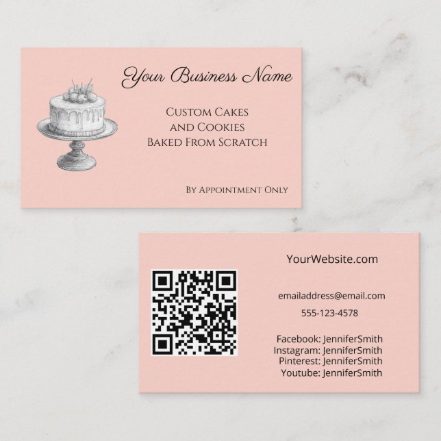 Cake Stand Eleganery Peach Custom QR Code Visitenkarte (Vorne/Hinten)