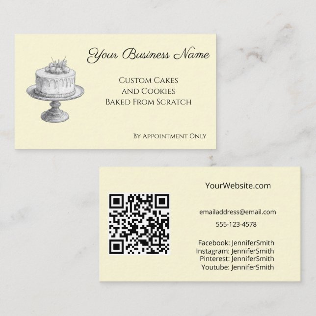 Cake Stand Eleganery Yellow Custom QR Code Visitenkarte (Vorne/Hinten)