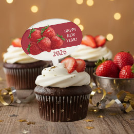 Cake Topper Strawberry New Year's Eve Red