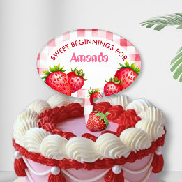 Cake Topper Sweet Beginnings for Bride to-be Strawberries rose