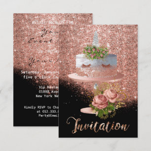 Cake Unicorn Rosa Goldkristalle Silver Glitzer Lux Einladung