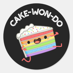 Cake-won-do Funny Taekwondo Cake Pun Dark BG Runder Aufkleber