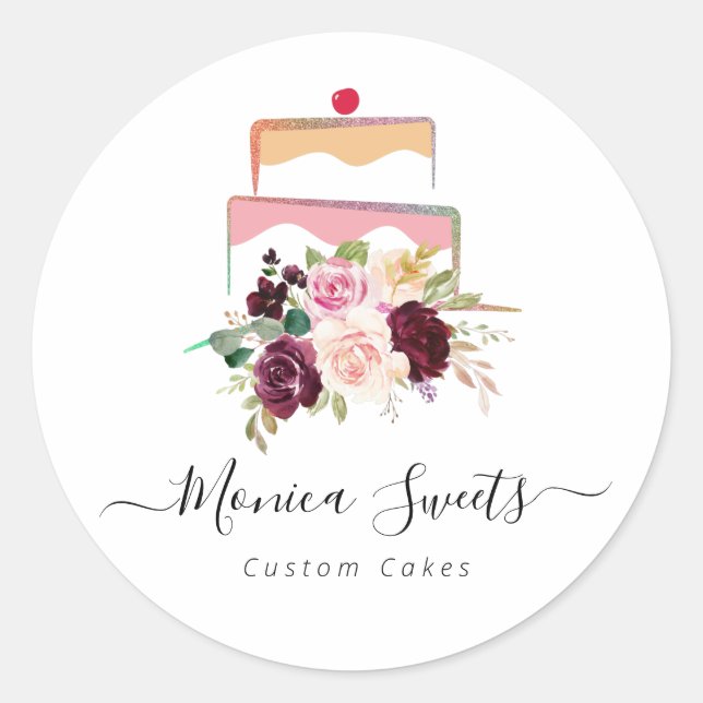 Cakery Watecolour florale Visitenkarte Runder Aufkleber (Vorderseite)