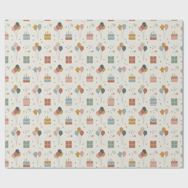 Cakes, Balloons & Confetti Scandi Birthday Geschenkpapier (Flach)