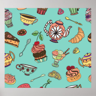 Cakes Confections: Vintages nahtloses Muster Poster