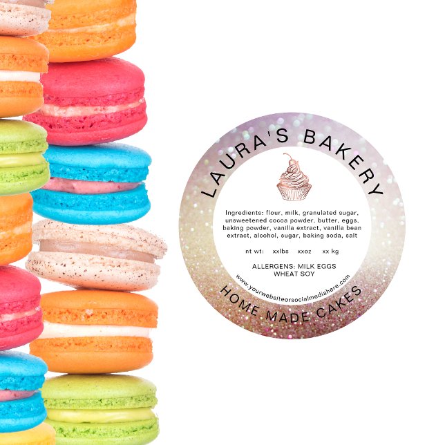 Cakes Cupcake Bakery Ingredients List Food Label Runder Aufkleber (Von Creator hochgeladen)